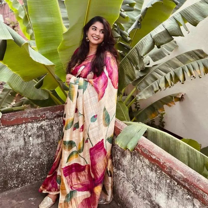 Magenta Floral Tussar