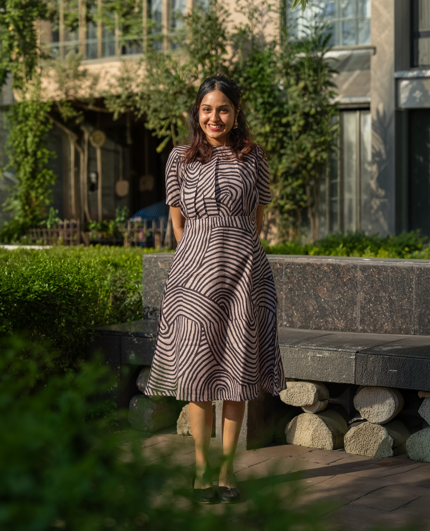 Mocha wave midi dress