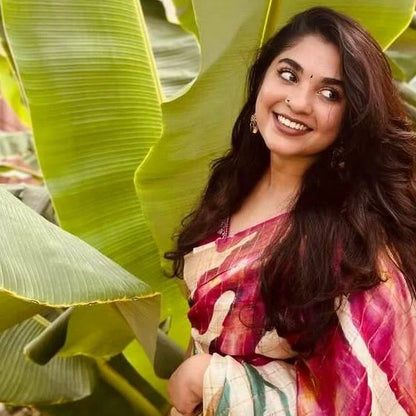 Magenta Floral Tussar